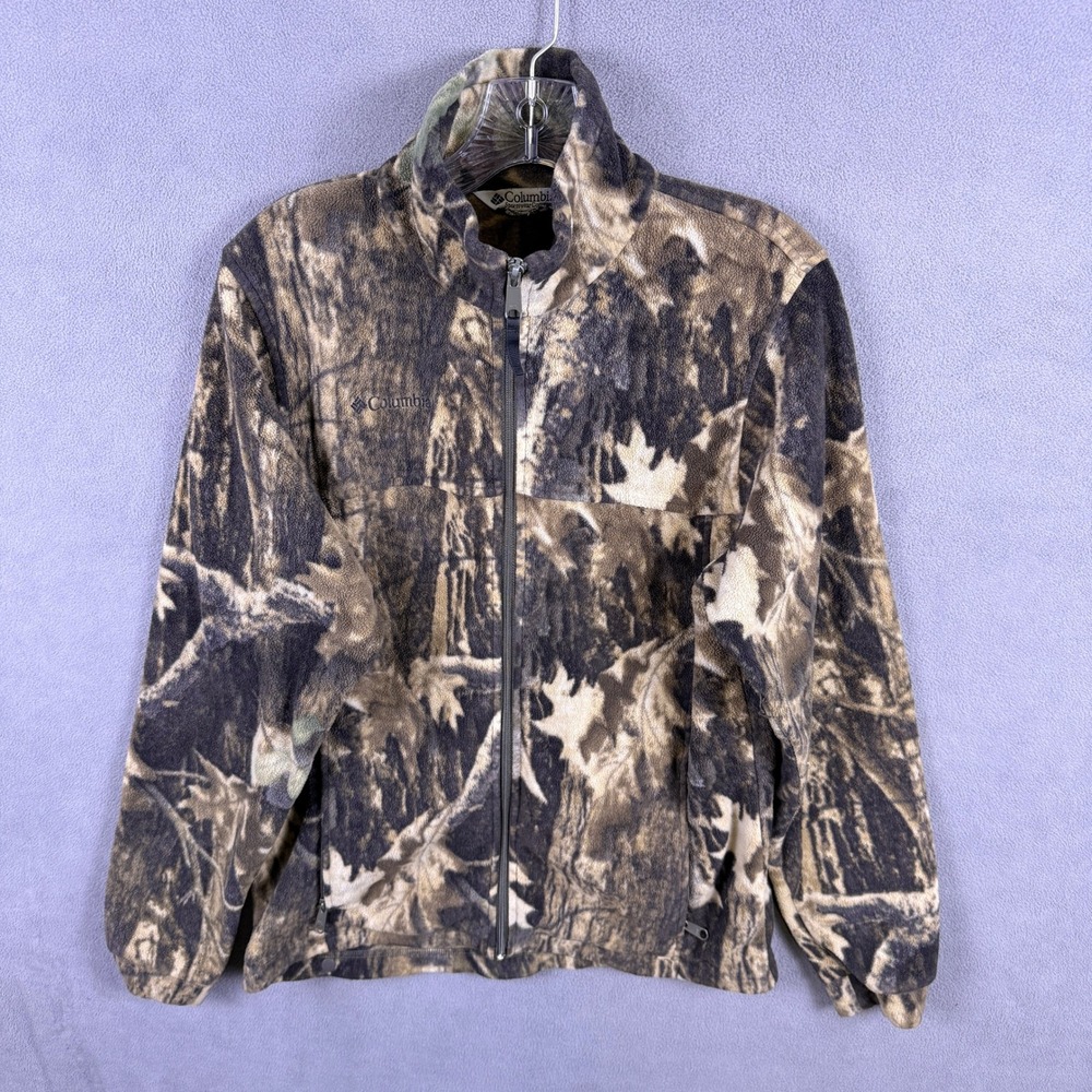 Columbia Fleece Jacket Men Large Camo RealTree Hunting Full Zip Outdoor